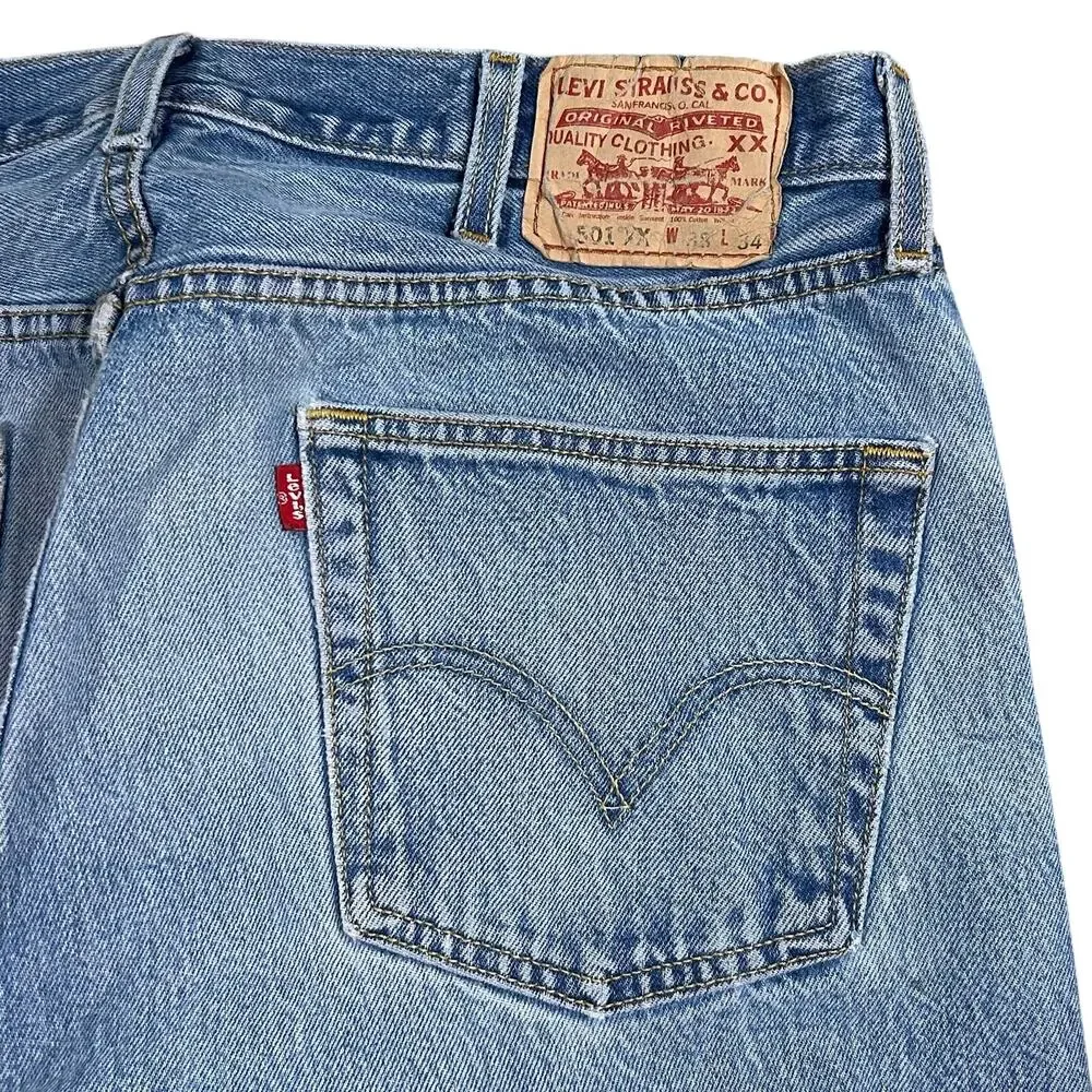 Vintage Y2K Levi’s 501xx Jeans 35x31 Faded Distressed Button Fly Light Wash